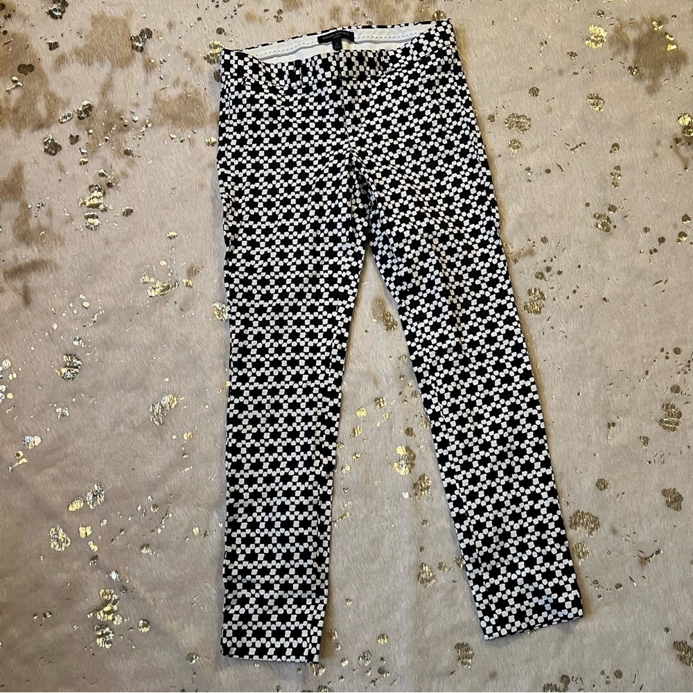 Banana Republic Sloan Pants Womens 0 Black White  Mid Rise Cropped